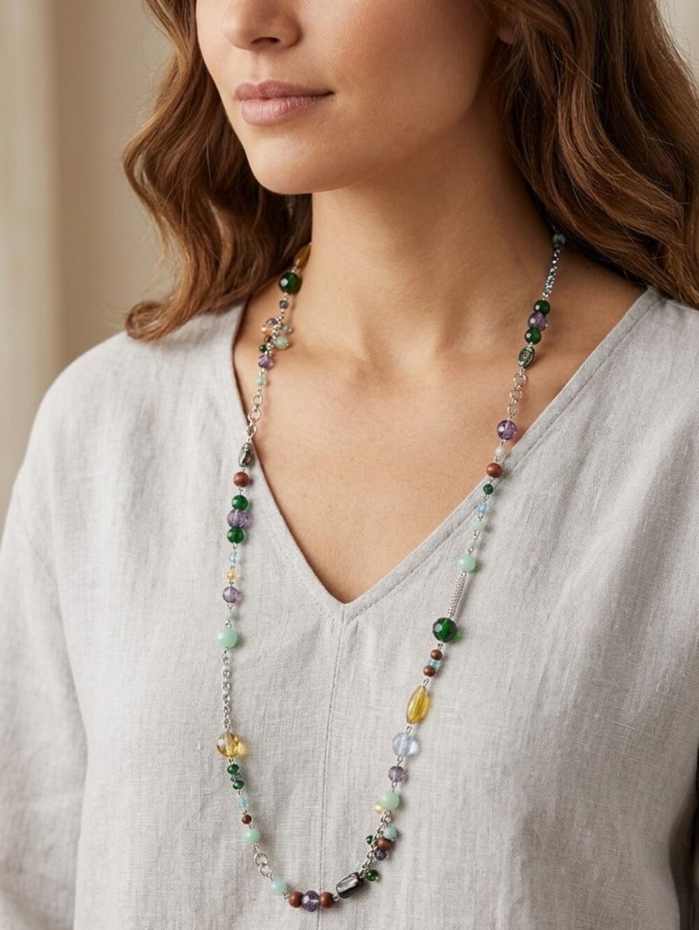 Nine West Long Multi Color Beaded Necklace 36"